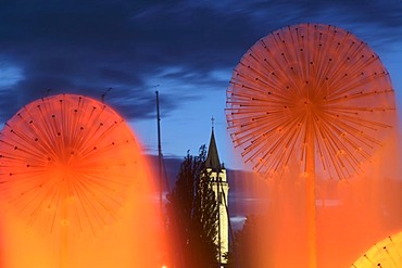 ASCO fountain at the harbor entrance in Romanshorn at the Lake of Constance, Thurgau, Switzerland