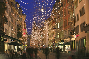 Classic Christmas illumination in the city center, Rennweg, Zurich, Switzerland