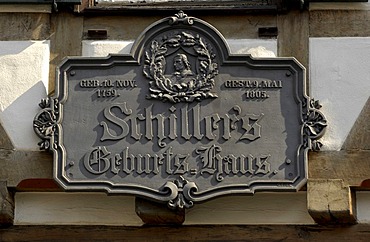 Commemorative plaque on birthplace of Friedrich SCHILLER, Marbach am Neckar, Baden-Wuerttemberg, Germany