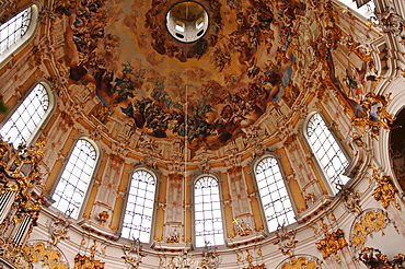 Baroque architecture, painted frescoes on the dome of Ettal Abbey, Upper Bavaria, Bavaria, Germany, Europe