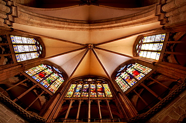 Interior view, stained glass windows, Basel Cathedral, Basel, Switzerland