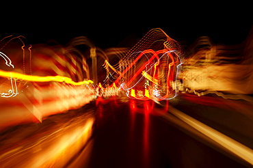 Wiper effect, building site of a motorway at night, Knetzgau, Upper Franconia, Bavaria, Germany