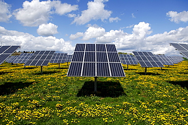 Photovoltaics, solar panels in a field near Oberruesselbach, Middle Franconia, Bavaria, Germany, Europe