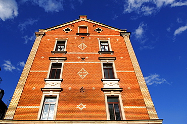 Renovated facade of an old brick building, Fuerth, Middle Franconia, Bavaria, Germany, Europe