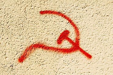 Hammer and sickle sprayed on a wall, Berlin-Karlshorst, Germany, Europe