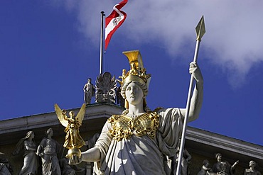 Statue of Pallas Athene in front of the austrian parlament in Vienna, Austria