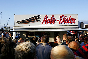 Market stand "Aale Dieter" on the Fischmarkt, Altona, Hamburg, Germany