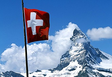 Swiss flag, Matterhorn, Wallis, Switzerland