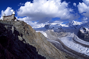 Gornergrat Hotel and the Gorner Glacier, Monte Rosa, Zermatt, Valais, Switzerland, Europe