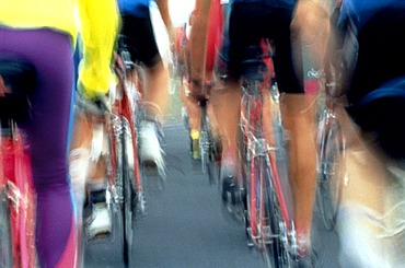 Slipstream behind a group of cyclists racing