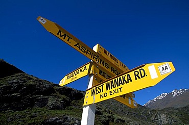 Direction signpost, Mount Aspiring, Wanaka, South Island, New Zealand