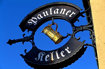 Sign of a tavern, Paulaner Keller Cellar, Nockherberg, Munich, Bavaria, Germany, Europe