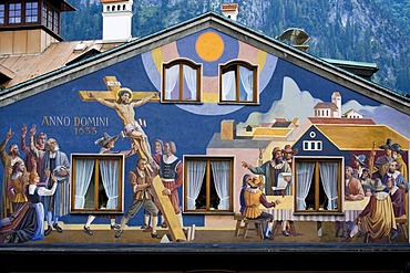 Wall painting, Oberammergau, Upper Bavaria, Germany, Europe