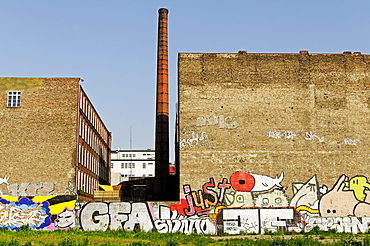 Brownfields or abandoned industrial premises with graffiti, Friedrichshain-Kreuzberg, Berlin, Germany, Europe