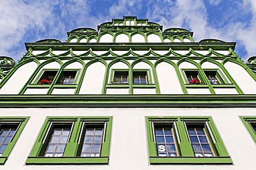 Historical building, tourist information, at the market of Weimar, Thuringia, Germany, Europe