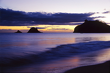 Coast after sunset, Coromandel Peninsula, North Island, New Zealand, Oceania