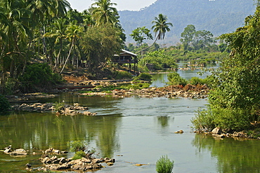 View over the mekong river from the old railway bridge between Don Det Island nd Don Khon Siphandon, Laos