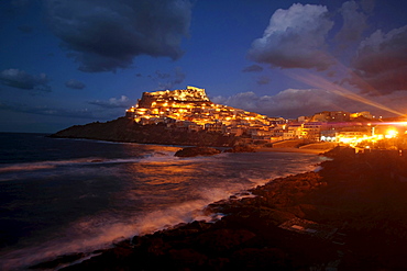 Castelsardo at night, Sardinia, Italy, Europe