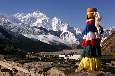 Rooftop view from the Temple in Kagbeni, a small mountain village along the popular Jomsom Trail, Kagbeni, Nepal, Asia