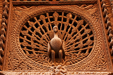 Peacock Window, wood carving in Bhaktapur, Nepal, Asia