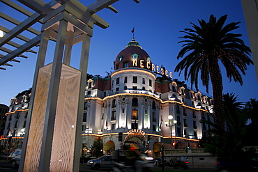 Negresco Hotel, luxury hotel at dusk, Nice, Cote d'Azur, France