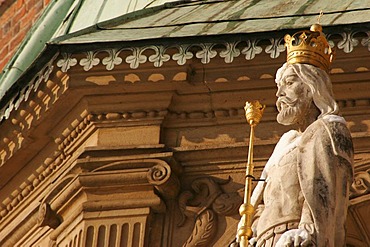 Statue of a king next to the cathedral on the Wavel Hill in Krakow, Poland, Europe