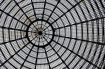 Detail of the glass-and-iron roof of the Galleria Umberto I in Naples, Italy, Europe