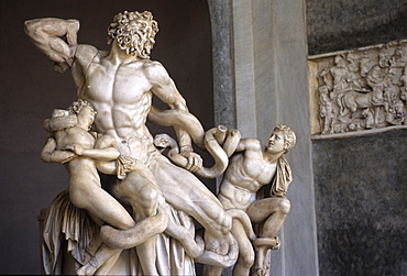 The statue of Laocooen and His Sons, Laocooen Group, Vatican Museums, Cortile Ottagono, Vatican City, Rome, Latium, Italy