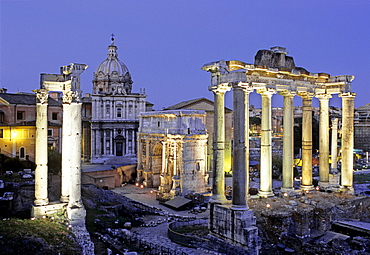 Temple of Vespasiam, Santi Luca e Martina, Arch of Septimius Severus, Temple of Saturn, Roman Forum, Rome, Latium, Italy, Europe