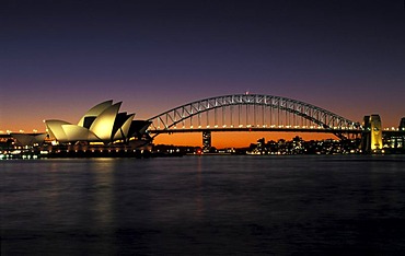 Sydney Opera House and Harbour Bridge at dusk