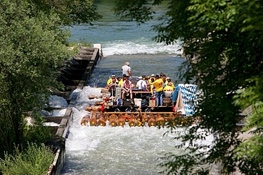 Rafts in the Flossgasse, Muehltal near Munich, Upper Bavaria, Bavaria, Germany