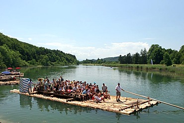 Rafts in the Flossgasse, Muehltal near Munich, Upper Bavaria, Bavaria, Germany