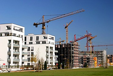 Construction site "Arnulfpark" with crane, Munich, Upper Bavaria, Bavaria, Germany