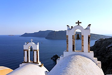 Church towers, Oia, Santorin, Aegean Sea, Greece, Europe