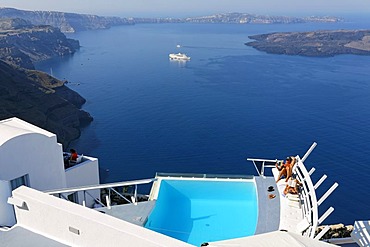 View from Hotel Chromata to the caldera, Imerovigli , Santorin, Aegean Sea, Greece, Europe