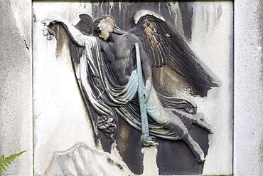 Thanatos on the gravestone, grave of Dr. jur. Georg Ludwig Ritter von Maurer, 1790-1872, privy council, Alter Suedfriedhof Cemetery, Munich, Bavaria, Germany