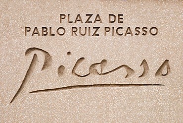 Marble plaque Plaza de Picasso, Picasso Square, Madrid, Spain