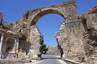 Roman ruins in the townscape of Side, Turkey.