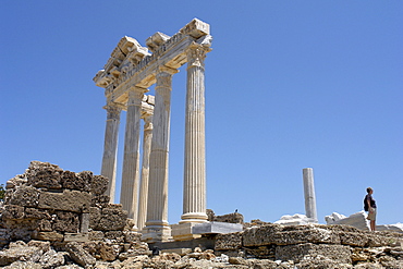 Roman ruins in the townscape of Side. Apollon Temple, Side, Turkey.