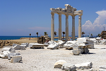 Roman ruins in the townscape of Side. Apollon Temple, Side, Turkey.