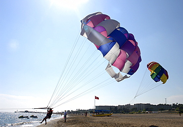 Parasailing at the beach, Side, Turkey.