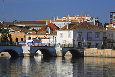 Old town and Roman bridge over the Gilao river, Tavira, Algarve, Portugal