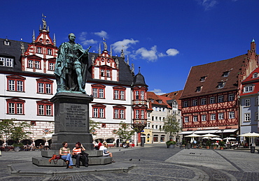 Marketplace and historic town house, Coburg, Upper Franconia, Bavaria, Germany, Europe