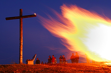 Mountain fire of a 1st August celebration, Stoos, Fronalpstock, Schwyz, Switzerland