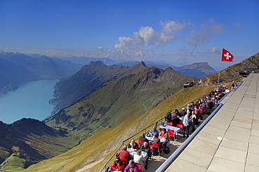 Viewing terrace of the Brienzer Rothorn with view onto the Brienzer Lake, Interlaken, Bernese Oberland, Switzerland