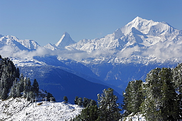 View from the Aletsch forest in direction of the Matterhorn, Riederfurka, Goms, Valais, Switzerland