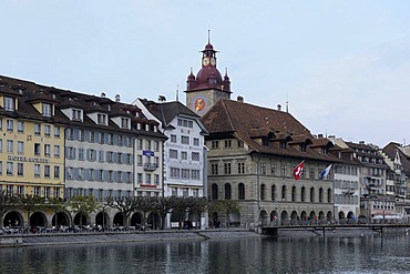 Buildings along the Reuss River in the historic centre of Lucerne, Switzerland