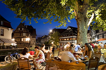 Street cafes in Petite France, Strasbourg, Alsace, France, Europe
