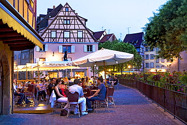 Evening atmosphere, historic town centre, Colmar, Alsace, France, Europe