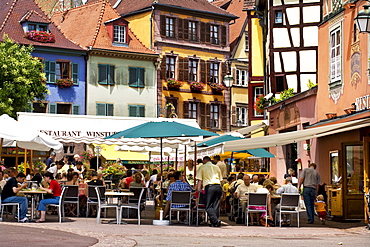 Cafe, historic town centre, Alsace, France, Europe